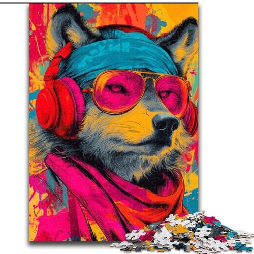 Puzzle für Teenager, 1000 Teile, Wolf mit Brille, Stressabbau, schwierige Herausforderung, Wichtelgeschenke für Kinder ab 14 Jahren (Größe 50x75cm) von LYXIANY