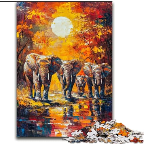 Puzzle für Teenager, 1000 Teile, afrikanischer Tierelefant, lernpädagogisch wertvoll, ganze Familie, 50x75cm von LYXIANY