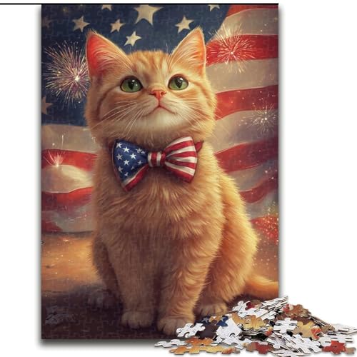 Puzzle für Teenager, 1000 Teile, amerikanische Flagge, Katze, für Alter 14 Jahre und älter, Heimdekoration als Geschenk für die ganze Familie und Freunde (Größe 50x75cm) von LYXIANY