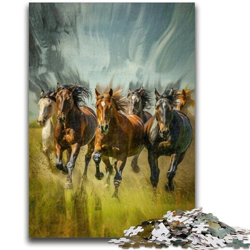 Puzzle für Teenager, 1000 Teile, laufende Pferde, geeignet für Kinder ab 14 Jahren, anspruchsvolles Spiel, tolles Geschenk zum Spielen, 38x26cm von LYXIANY