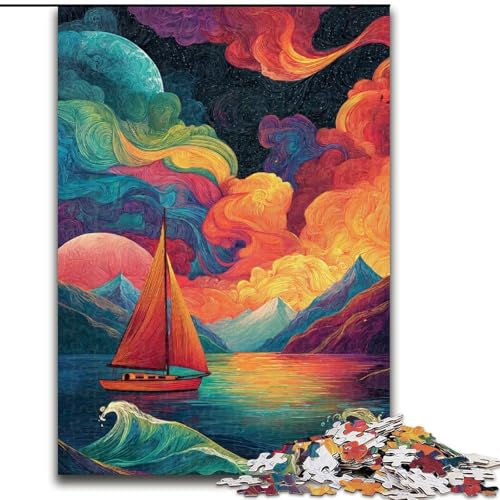 Puzzle für Teenager, 1000 Teile, psychedelisches Boot, Quizspiel, Wanddekoration, einzigartige Geburtstags (Größe 50x75cm) von LYXIANY