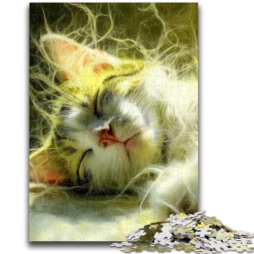 Puzzle für Teenager, 1000 Teile, schlafende Katze, anspruchsvoll zu vervollständigen, Aber lustiges und humorvolles Lernspiel zum Geburtstag, 50x75cm von LYXIANY