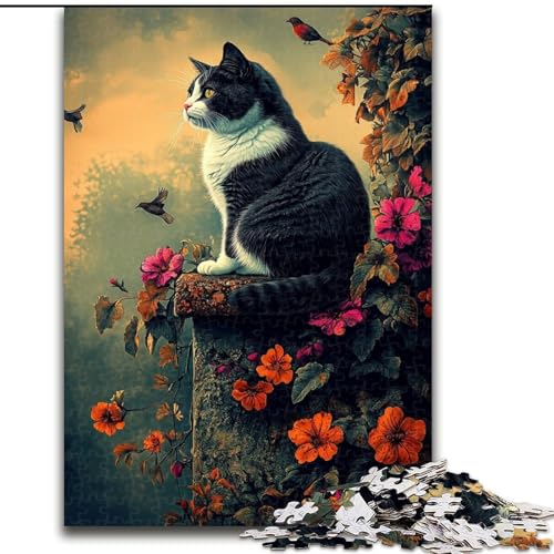 Puzzle für Teenager, 1000-teiliges Puzzle, Blumen und Katzen, Quizspiel, Wanddekoration, einzigartige Geburtstags (Größe 50x75cm) von LYXIANY