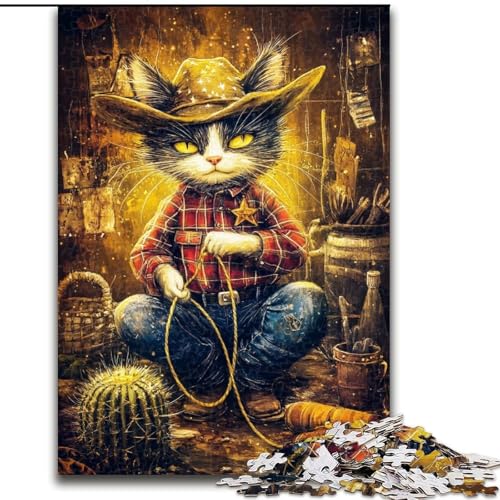 Puzzle für Teenager, 1000-teiliges Puzzle, Cowboy-Katze, Quizspiel, Wanddekoration, einzigartige Geburtstags (Größe 50x75cm) von LYXIANY