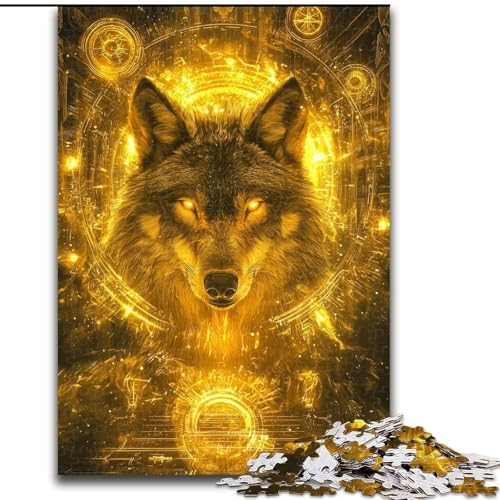 Puzzle für Teenager, 1000-teiliges Puzzle, Goldener Wolf, Dekomprimierendes intellektuelles Lernspielzeug, Geburtstagsgeschenk, Geschenke (Größe 26x38cm) von LYXIANY