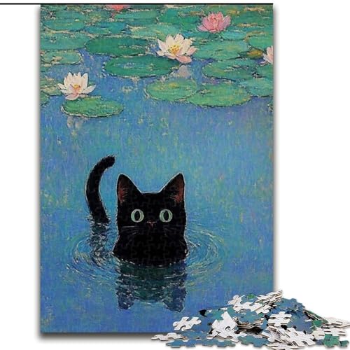 Puzzle für Teenager, 1000-teiliges Puzzle Schwarze Katze am Teich, Spielzeug, Lernspiele, Stressabbau, tolle Geschenke und Spielzeuge (Größe 26x38cm) von LYXIANY