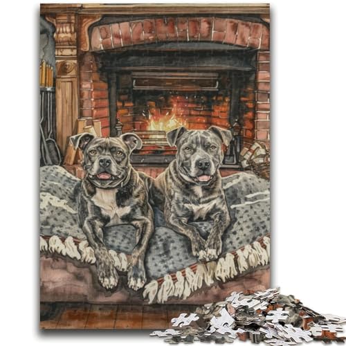 Puzzle für Teenager, 1000-teiliges Puzzle Staffordshire Bull Terrier Roasting Fire, anspruchsvoll zu vervollständigen, Aber unterhaltsames und humorvolles Lernspiel zum Geburtstag, 50x75cm von LYXIANY