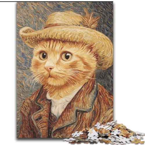 Puzzle für Teenager, 1000-teiliges Puzzle Van Gogh-Katze, geeignet für Personen ab 14 Jahren, anspruchsvoll zu vervollständigen, Aber lustig und humorvoll, tolles Geschenk (Größe 50x75cm) von LYXIANY
