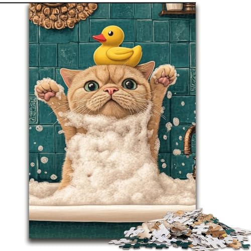 Puzzle für Teenager, Badezimmerkatze, geeignet für Personen ab 14 Jahren, Lernspiele, Wichtelgeschenke (Größe 50x75cm) von LYXIANY