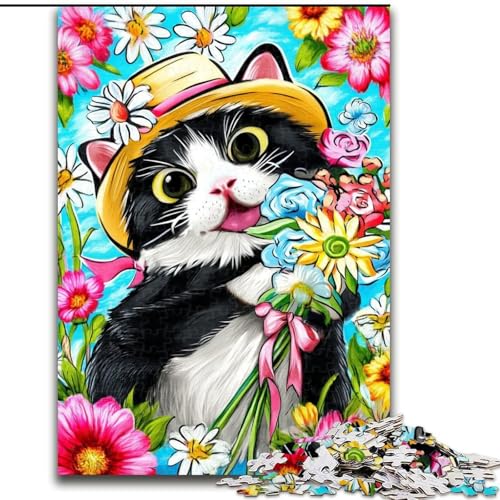 Puzzle für Teenager, Blumenkatze, anspruchsvolles Spielspielzeug, Wanddekoration, einzigartige Geburtstags (Größe 26x38cm) von LYXIANY