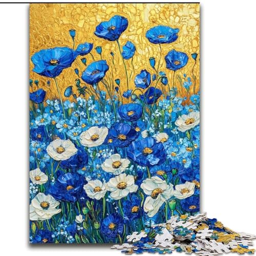 Puzzle für Teenager, Feld mit blauen Mohnblumen, Familienspiel zum Stressabbau, schwierige Herausforderung, stärkt die Liebe zwischen Paaren, 38x26cm von LYXIANY