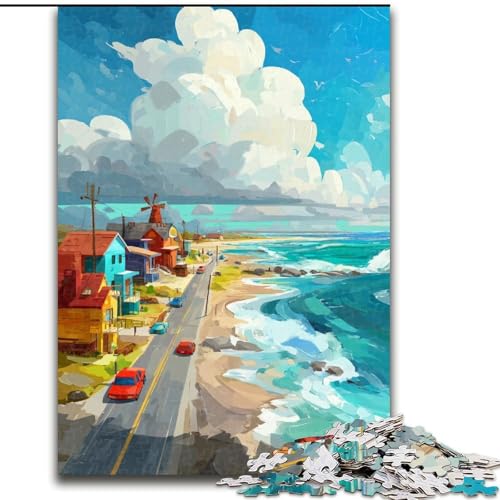 Puzzle für Teenager, Küstenstadt, geeignet für Personen ab 14 Jahren, Lernspiele, Wichtelgeschenke (Größe 50x75cm) von LYXIANY