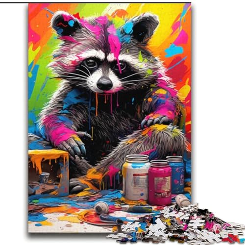 Puzzle für Teenager, Psychedelischer Tierwaschbär, Lernspielzeug, Familienspiele, Lernspiel für Geburtstag, Weihnachten, 38x52cm von LYXIANY