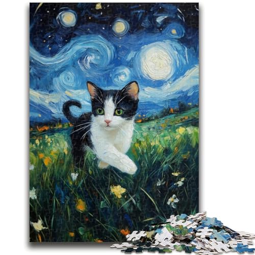 Puzzle für Teenager, Van Gogh, Nachthimmel-Katze, Lernspielzeug, Spaß bei Aktivitäten zu Hause, Geburtstagsgeschenk, Reisegeschenke, 26x38cm von LYXIANY
