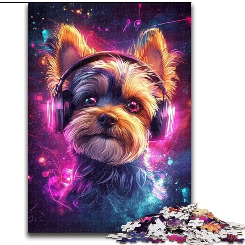 Puzzle für Teenager, Yorkshire Terrier, Musik hören, Familienspiel, Stressabbau, schwierige Herausforderung, Wichtelgeschenke (Größe 26x38cm) von LYXIANY