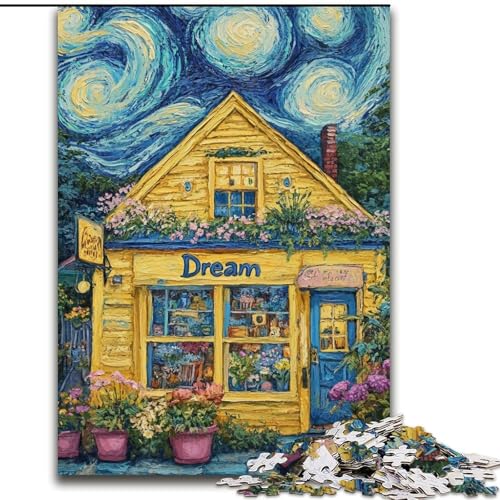 Puzzle für Teenager 1000 Teile Blume Shop Unter dem Nachthimmel Lernspiele Lernspiel für Geburtstag, Weihnachten für und ab 14 Jahren (Größe 26x38cm) von LYXIANY