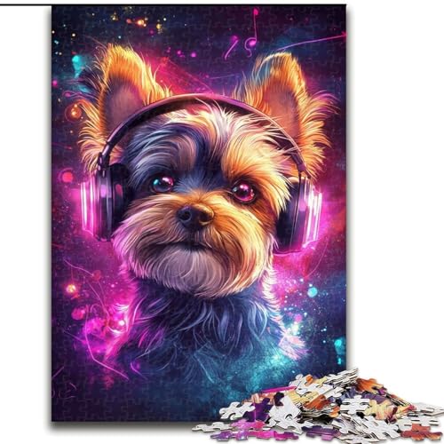 Puzzle für Teenager: Yorkshire Terrier hört Musik, Familienunterhaltungsspielzeug ganze Familie ab 14 Jahren (Größe 50x75cm) von LYXIANY
