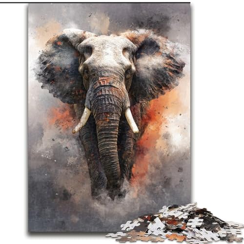 Puzzle mit 1000 Teilen für Erwachsene, Aquarell-Elefanten-Puzzle aus Holz, ideal als Dekoration für Zuhause und das Büro, Geburtstag, Größe 50x75cm von LYXIANY