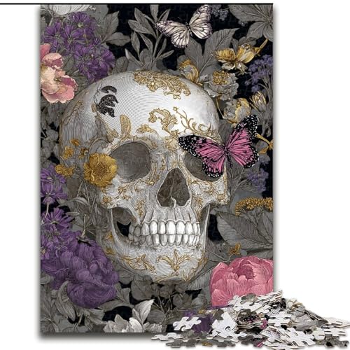 Puzzle mit 1000 Teilen für Erwachsene, Blumenschädel-Puzzle aus Holz, perfekt für Teenager und Sammler, ideale Heimdekoration und Reisegeschenk, Größe 50x75cm von LYXIANY