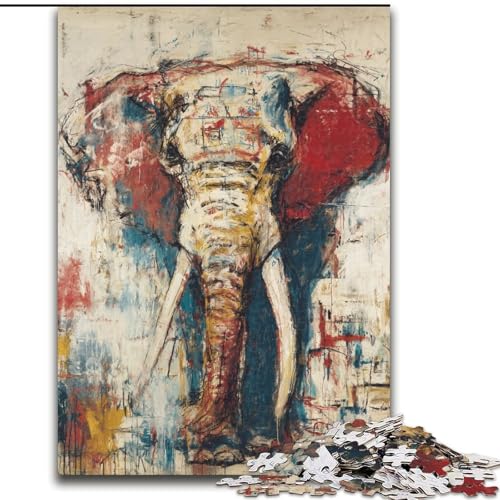 Puzzle mit 1000 Teilen für Erwachsene, Elefanten-Puzzle im Basquiat-Stil, anspruchsvolles Denkspiel, Familienaktivität, Heimdekoration, (Größe 50x75cm) von LYXIANY