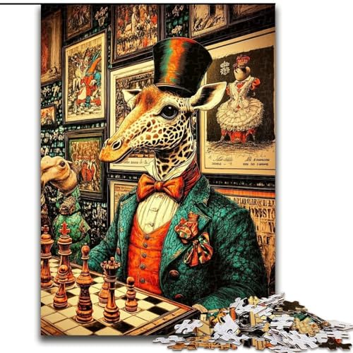 Puzzle mit 1000 Teilen für Erwachsene, Giraffen Spielen Schach, anspruchsvolles Denkspiel, Familienaktivität, Heimdekoration, (Größe 26x38cm) von LYXIANY