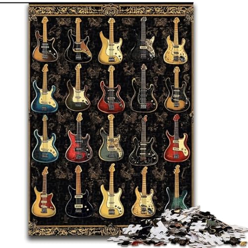 Puzzle mit 1000 Teilen für Erwachsene, Gitarrensammlung, Puzzle aus Holz, anspruchsvolles Denkspiel für Teenager, perfekt als Heimdekoration oder Geschenk, Größe 50x75cm von LYXIANY