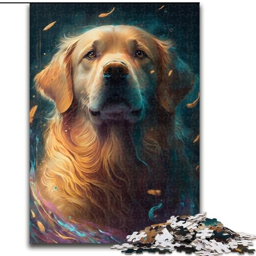 Puzzle mit 1000 Teilen für Erwachsene, Golden Retriever-Hundemalerei, Holzpuzzle, interaktives Familienspiel, Denksportaufgabe, Lernspielzeug, Größe 50x75cm von LYXIANY