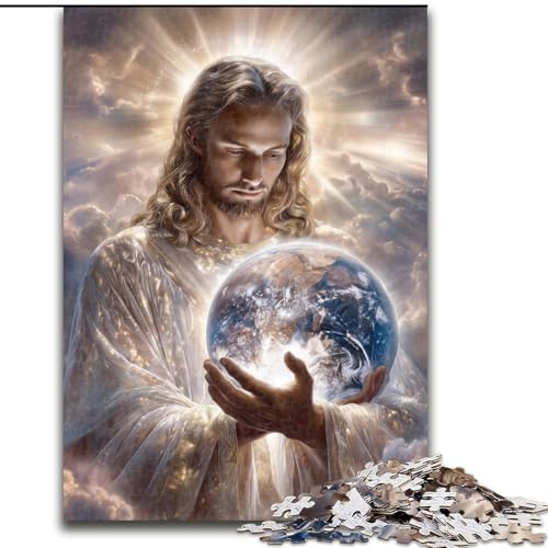 Puzzle mit 1000 Teilen für Erwachsene, Jesus hält die Erde, Puzzle aus Karton, anspruchsvolles Denkspiel für Teenager, perfekt als Heimdekoration oder Geschenk, Größe 38x26cm von LYXIANY