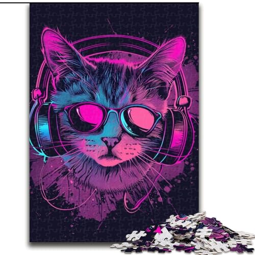 Puzzle mit 1000 Teilen für Erwachsene, Katze mit Kopfhörern und Sonnenbrille, anspruchsvolles Denkspiel für Teenager, perfekt als Heimdekoration oder Geschenk (Größe: 26x38cm) von LYXIANY