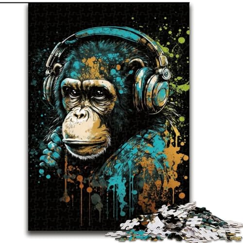 Puzzle mit 1000 Teilen für Erwachsene, Kopfhörer, Schimpanse, anspruchsvolle Puzzles, Größe 50x75cm, perfekte Dekoration für Zuhause oder das Büro von LYXIANY