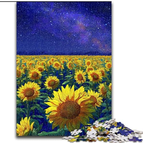 Puzzle mit 1000 Teilen für Erwachsene, Nachthimmel-Sonnenblumen-Puzzle, anspruchsvolles Denkspiel, Familienaktivität, Heimdekoration, (Größe 50x75cm) von LYXIANY
