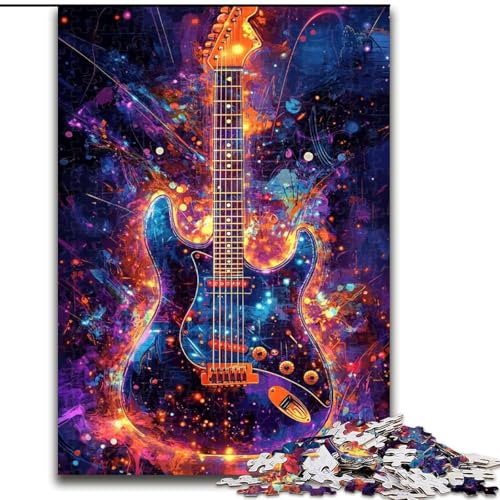 Puzzle mit 1000 Teilen für Erwachsene, Neon-Gitarren-Puzzle aus Holz, Denksportspiel für Teenager, Größe 50x75cm von LYXIANY