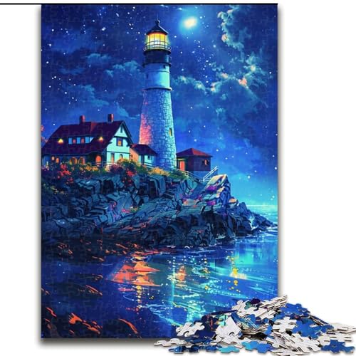 Puzzle mit 1000 Teilen für Erwachsene, Neon-Leuchtturm, Holzpuzzle, interaktives Familienspiel, Denksportaufgabe, Lernspielzeug, Größe 50x75cm von LYXIANY