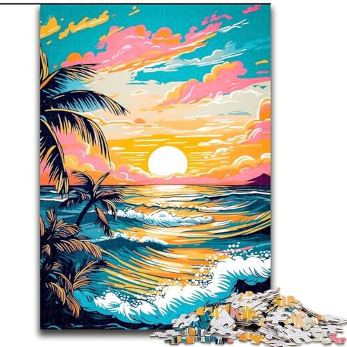 Puzzle mit 1000 Teilen für Erwachsene, Retro-Strand-Sonnenuntergang, Holzpuzzle, Größe 50x75cm, perfekt für Halloween, Weihnachten, Geburtstagsgeschenk von LYXIANY