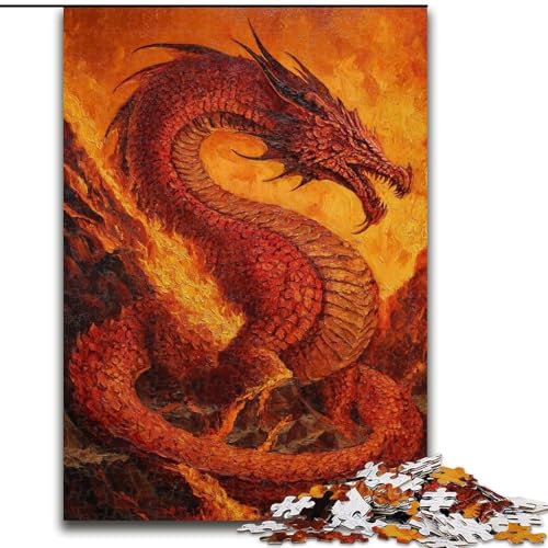 Puzzle mit 1000 Teilen für Erwachsene, Roter Drache, anspruchsvolles Denkspiel, Familienaktivität, Heimdekoration, (Größe 26x38cm) von LYXIANY