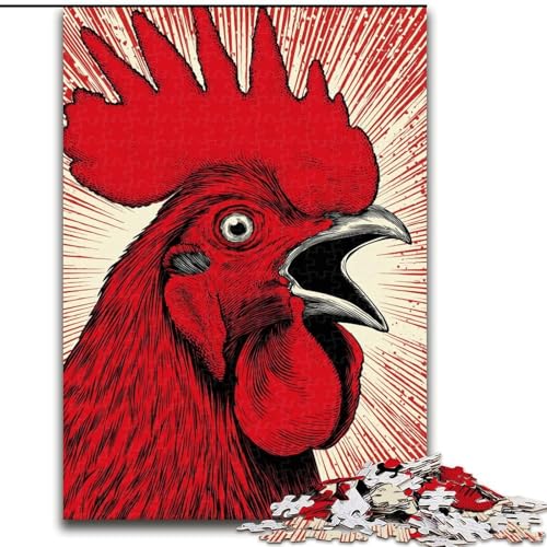 Puzzle mit 1000 Teilen für Erwachsene, Roter Hahn, Denkspiel für Teenager, Spieleabend mit der Familie (Größe 26x38cm) von LYXIANY
