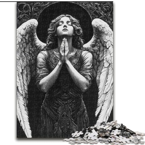 Puzzle mit 1000 Teilen für Erwachsene, Schwarz-Weiß-Engel-Puzzle, anspruchsvolles Denkspiel, Familienaktivität, Heimdekoration, (Größe 26x38cm) von LYXIANY