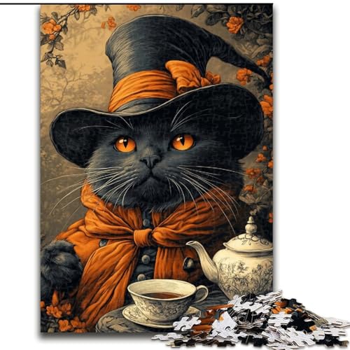 Puzzle mit 1000 Teilen für Erwachsene, Schwarze Katze, aus Holz, perfekt für Teenager und Sammler, ideale Heimdekoration und Reisegeschenk, Größe 50x75cm von LYXIANY