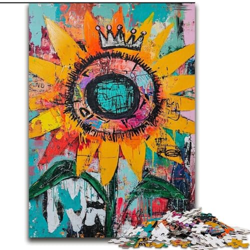 Puzzle mit 1000 Teilen für Erwachsene, Sonnenblumen-Puzzle im Basquiat-Stil, anspruchsvolles Denkspiel, Familienaktivität, Heimdekoration, (Größe 50x75cm) von LYXIANY