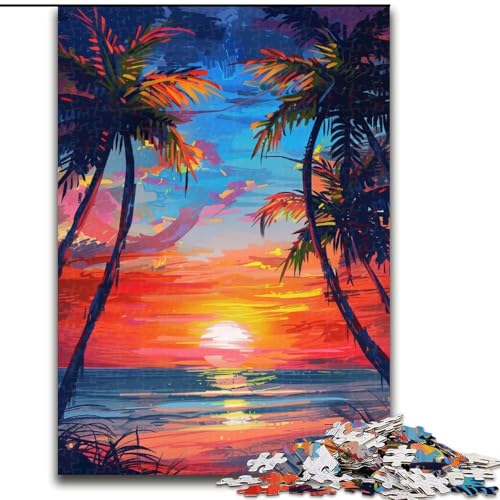 Puzzle mit 1000 Teilen für Erwachsene, Sonnenuntergang am Strand, Holzpuzzle, interaktives Familienspiel, Gehirntraining, Lernspielzeug, Größe 50x75cm von LYXIANY
