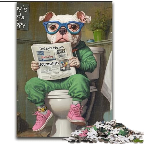 Puzzle mit 1000 Teilen für Erwachsene, Staffordshire Bull Go Toilet, Holzpuzzle, kompliziertes Design für Teenager, DIY-Dekor und gehirnfördernder Spaß, Größe 50x75cm von LYXIANY