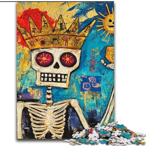 Puzzle mit 1000 Teilen für Erwachsene, Totenkopfkronen-Puzzle im Basquiat-Stil, anspruchsvolles Denkspiel, Familienaktivität, Heimdekoration, (Größe 26x38cm) von LYXIANY