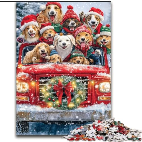 Puzzle mit 1000 Teilen für Erwachsene, Weihnachtswelpen-Puzzle aus Holz, anspruchsvolles Denkspiel für Teenager, perfekt als Heimdekoration oder Geschenk, Größe 50x75cm von LYXIANY