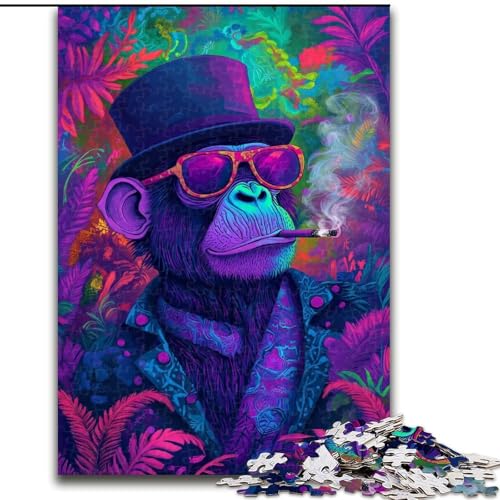 Puzzle mit 1000 Teilen für Erwachsene, rauchender Schimpanse, Familienspiel zum Stressabbau, schwierige Herausforderung, stärkt die Liebe zwischen Paaren (Größe 50x75cm) von LYXIANY
