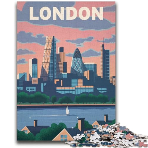 Puzzle mit 1000 Teilen für Erwachsene mit der Skyline von London, Denkspiel, Wanddekoration, einzigartige Geburtstags (38x52cm) von LYXIANY