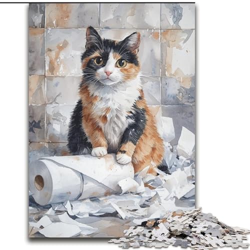 Puzzle mit 1000 Teilen für Erwachsene und Jugendliche, Katze spielt mit Toilettenpapier, Lernspielzeug, einzigartige Heimdekoration und Geschenke (Größe 26x38cm) von LYXIANY