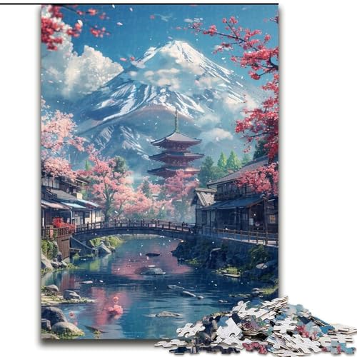 Puzzle mit 1000 Teilen für Erwachsene: Berg Fuji und Kirschblüte. Anspruchsvolles Denkspiel, Familienaktivität, Heimdekoration, (Größe: 26x38cm) von LYXIANY