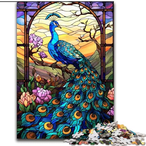 Puzzle mit 1000 Teilen für Jugendliche, Buntglas-Pfau, für Kinder ab 14 Jahren, entspannendes, intellektuelles Lernspielzeug, tolles Geschenk (Größe 26x38cm) von LYXIANY