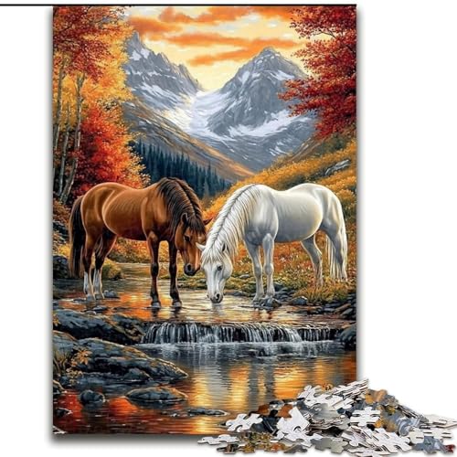 Puzzle mit 1000 Teilen für Jugendliche, Zwei Pferde, für Kinder ab 14 Jahren, entspannendes, intellektuelles Lernspielzeug, tolles Geschenk (Größe 50x75cm) von LYXIANY
