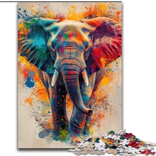 Puzzle mit 1000 Teilen für Teenager, Aquarell-Elefant, Dekomprimierendes intellektuelles Lernspielzeug, Geburtstagsgeschenk, Geschenke, Wandkunst (Größe 26x38cm) von LYXIANY